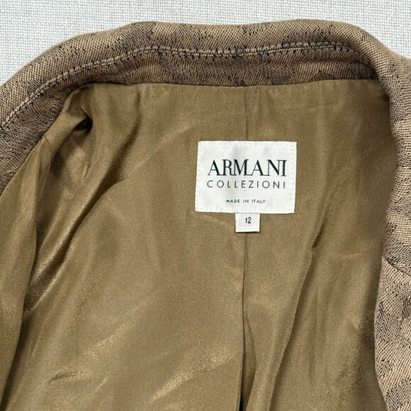 Vintage Armani Collezioni Blazer Tailored Jacquard Brown Two Button Jacket 12 - Picture 12 of 13